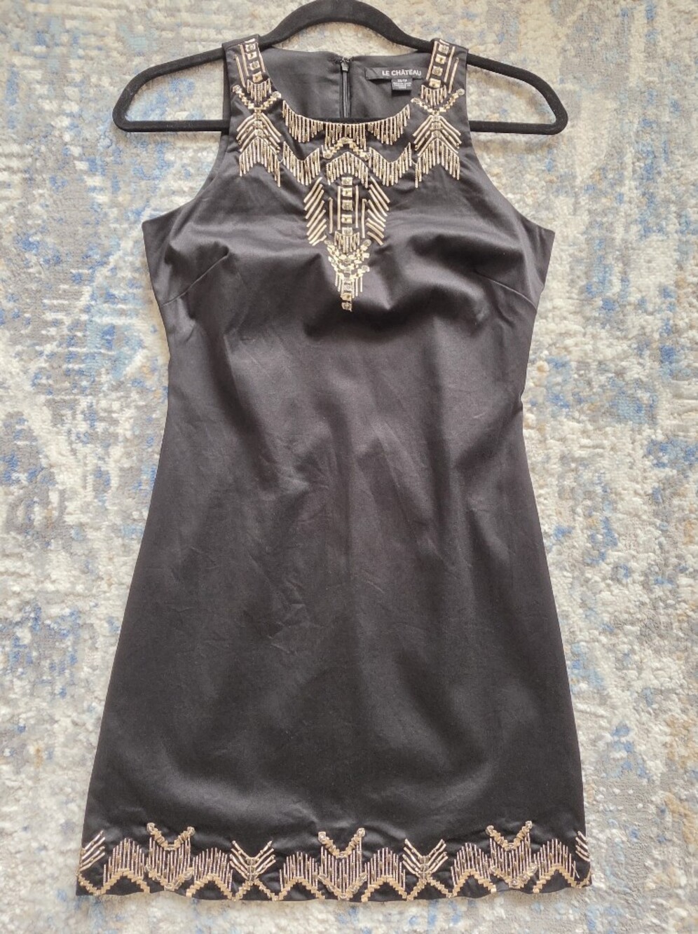 le chateau Black Sheath Dress with Gold Beaded Neckline - Picture 4 of 12
